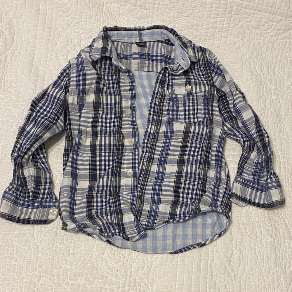 GAP Kids Plaid Button-Down Shirt - Blue and White